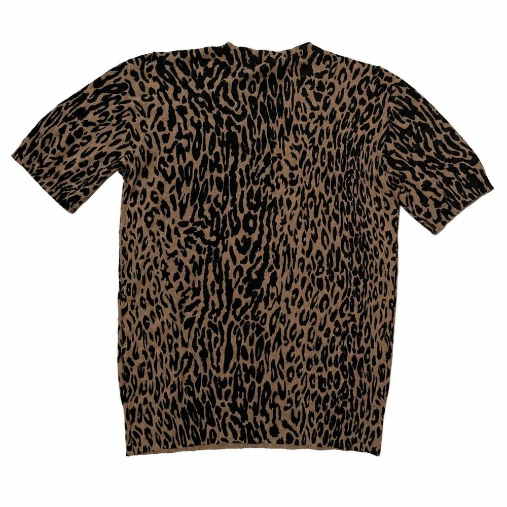 Ann Taylor Factory Leopard Cheetah Print Short Sleeve Knit Top Small NWT